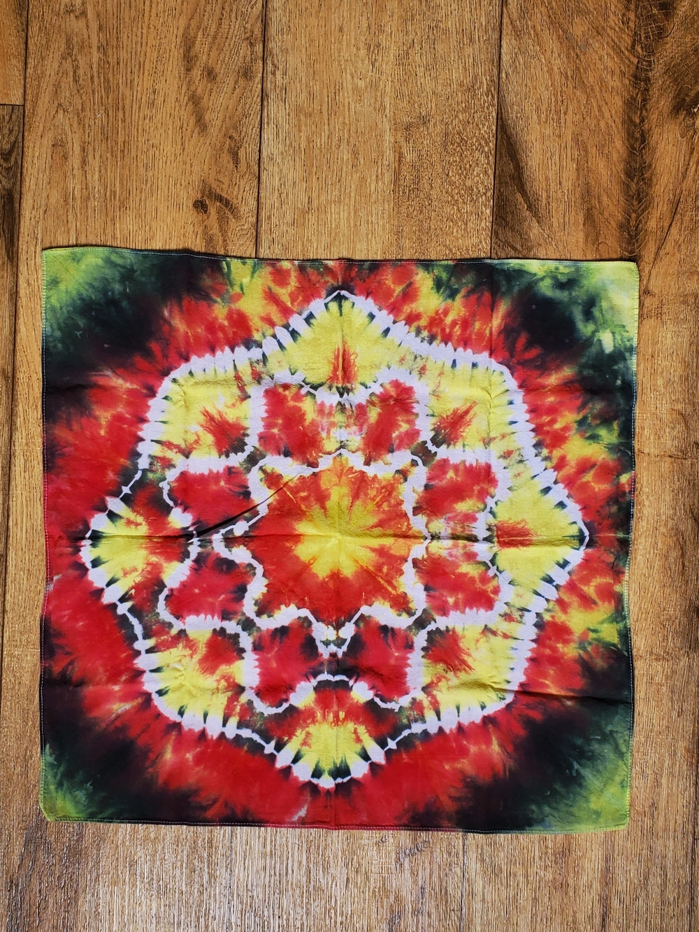 Tie-Dye Mandala Bandana Scarf in Red, Yellow & Green